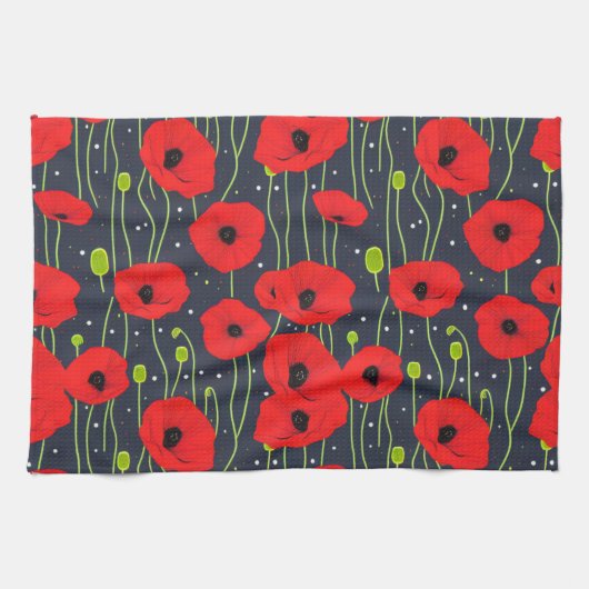 Vibrant Modern Red Poppies Pattern Art Theedoek (Horizontaal)