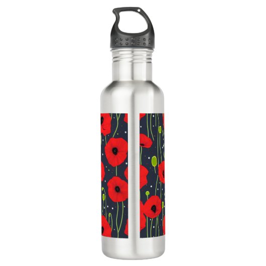 Vibrant Modern Red Poppies Pattern Art Waterfles (Achterkant)