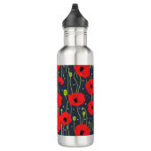 Vibrant Modern Red Poppies Pattern Art Waterfles (Rechts)