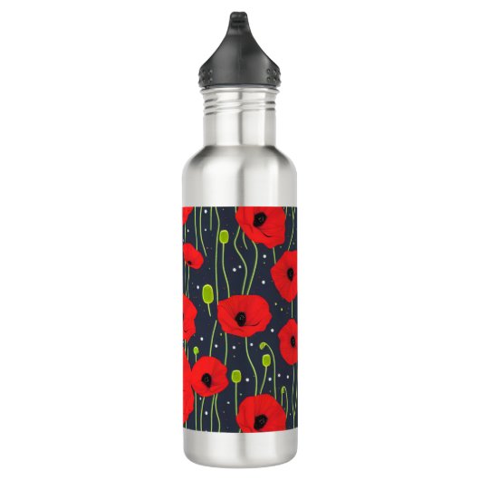 Vibrant Modern Red Poppies Pattern Art Waterfles (Rechts)
