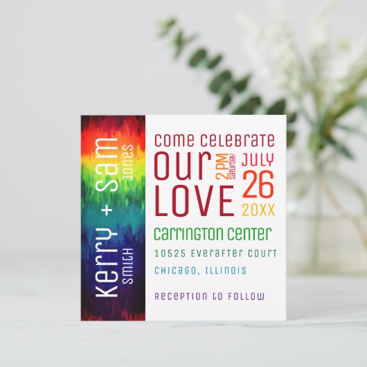 Vibrant Moderne Abstracte regenboogbruiloft Kaart (Staand voorkant)