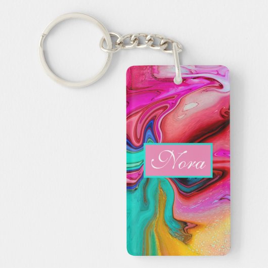 Vibrant Moderne Marble Waterverf personaliseren Sleutelhanger (Voorkant)