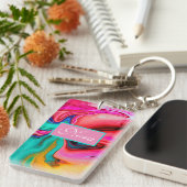 Vibrant Moderne Marble Waterverf personaliseren Sleutelhanger (Voorkant Rechts)