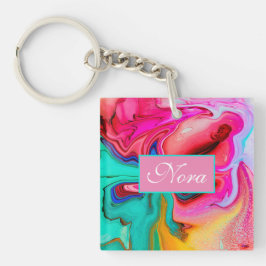 Vibrant Moderne Marble Waterverf personaliseren Sleutelhanger