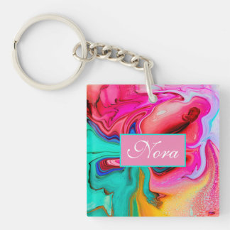 Vibrant Moderne Marble Waterverf personaliseren Sleutelhanger