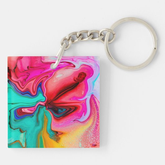 Vibrant Moderne Marble Waterverf personaliseren Sleutelhanger (Achterkant)