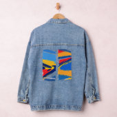 Vibrant Monarch Butterfly Illustration on Light Ba Denim Jacket (Hangar)