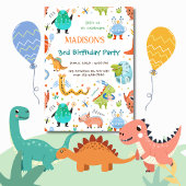 Vibrant Monster & Dinosaur 3e verjaardagsfeest Kaart