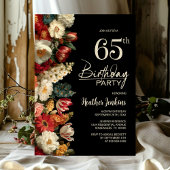 Vibrant Moody Floral Black 65th Birthday Party Kaart