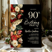 Vibrant Moody Floral Black 90th Birthday Party Kaart