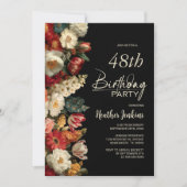 Vibrant Moody Floral Black Any Age Birthday Party Kaart (Voorkant)