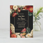 Vibrant Moody Floral Black Wedding Kaart (Staand voorkant)