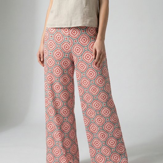 Vibrant Moroccan Enic Red White Pattern Stof