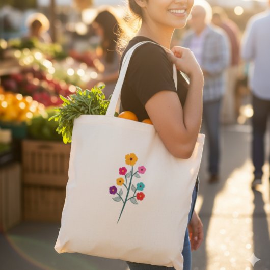 Vibrant Multi-Color Wildflower Branch Tote Bag