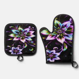 Vibrant Multicolor Hibiscus Floral Accessor Ovenwant & Pannenlap Set
