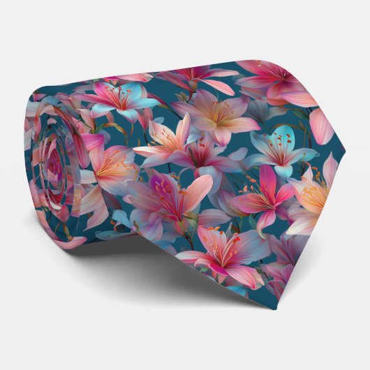 Vibrant Multicolor Lily Floral Pattern Stropdas (Opgerold)