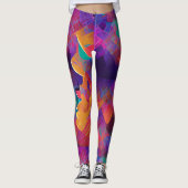 Vibrant multicolor mooie paarse gele fuchsie leggings (Voorkant)