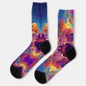 Vibrant multicolor mooie paarse gele fuchsie sokken (Links)