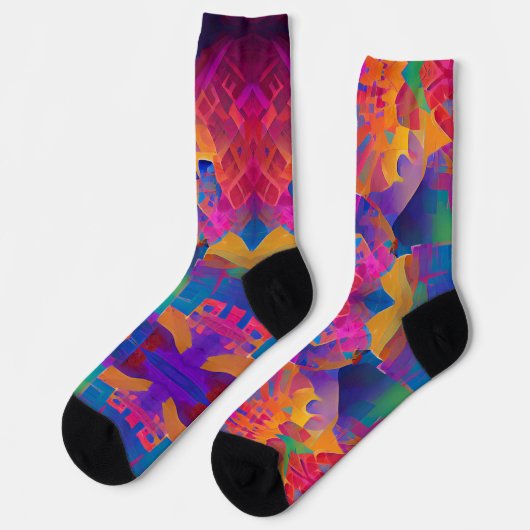 Vibrant multicolor mooie paarse gele fuchsie sokken (Links)