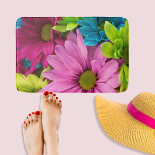 Vibrant Multicolored Daisy Floral Badmat