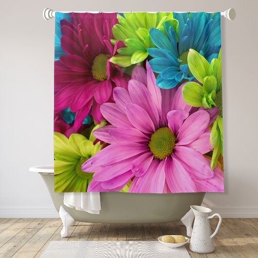 Vibrant Multicolored Daisy Floral Douchegordijn