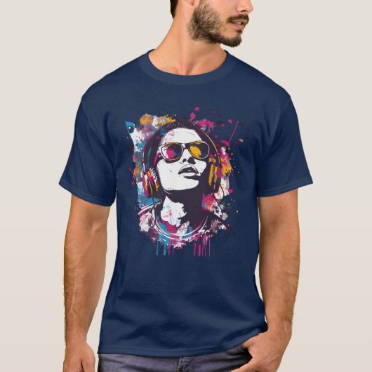 Vibrant Music Art with Headphones retro T-shirt (Voorkant)