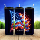 Vibrant Neon American Flag Tribute Thermosbeker