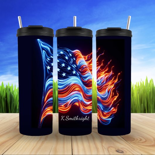 Vibrant Neon American Flag Tribute Thermosbeker