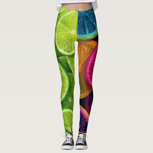Vibrant Neon Citrus Lime & Lemon Slices Wrap Leggings (Voorkant)