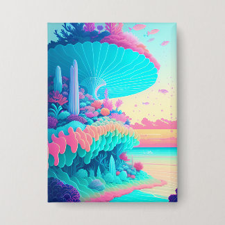 Vibrant Neon Coral Garden Button