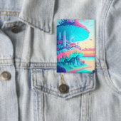 Vibrant Neon Coral Garden Button (Insitu)