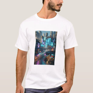 Vibrant Neon Cyberpunk Cityscape futuristisch T-shirt