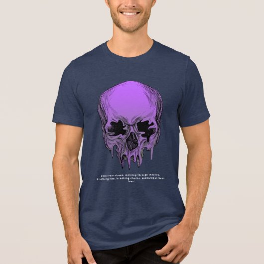 Vibrant Neon Dripping Skull Grunge Dark Unisex Tee Tri-Blend Shirt (Voorkant)