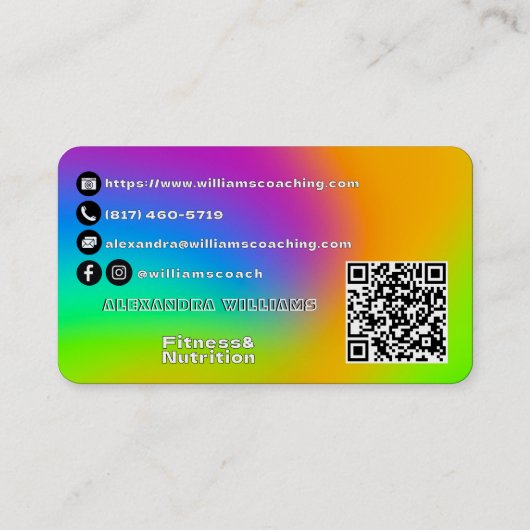 Vibrant Neon Fitness Nutrition Visitekaartje (Achterkant)