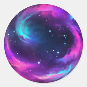 Vibrant Neon Galaxy Ronde Sticker