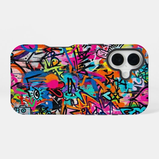 Vibrant Neon Graffiti Pattern iPhone 16 case Hoesje (Achterkant horizontaal)