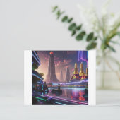 Vibrant Neon Lights van Cyberpunk Bangkok Briefkaart (Staand voorkant)
