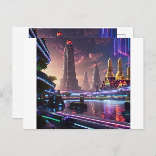 Vibrant Neon Lights van Cyberpunk Bangkok Briefkaart (Voorkant / Achterkant)