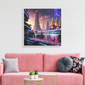 Vibrant Neon Lights van Cyberpunk Bangkok Canvas Afdruk (Insitu (Woonkamer))