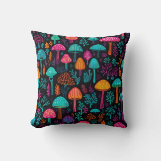 Vibrant Neon Mushroom Magic: Unique Patterns  Kussen