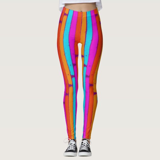 Vibrant Neon Painted Stripes Patroon Leggings (Voorkant)