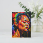 Vibrant Neon Portrait – Abstracte expressionistisc Briefkaart (Staand voorkant)