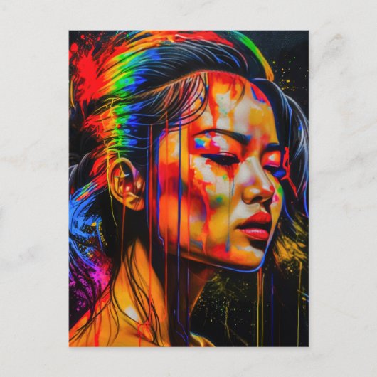 Vibrant Neon Portrait – Abstracte expressionistisc Briefkaart (Voorkant)