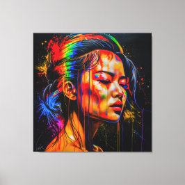 Vibrant Neon Portrait – Abstracte expressionistisc Canvas Afdruk