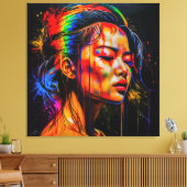 Vibrant Neon Portrait – Abstracte expressionistisc Canvas Afdruk (Insitu (Woonkamer))