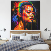 Vibrant Neon Portrait – Abstracte expressionistisc Canvas Afdruk (Insitu (Slaapkamer))