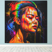 Vibrant Neon Portrait – Abstracte expressionistisc Canvas Afdruk (Insitu (Houten vloer))