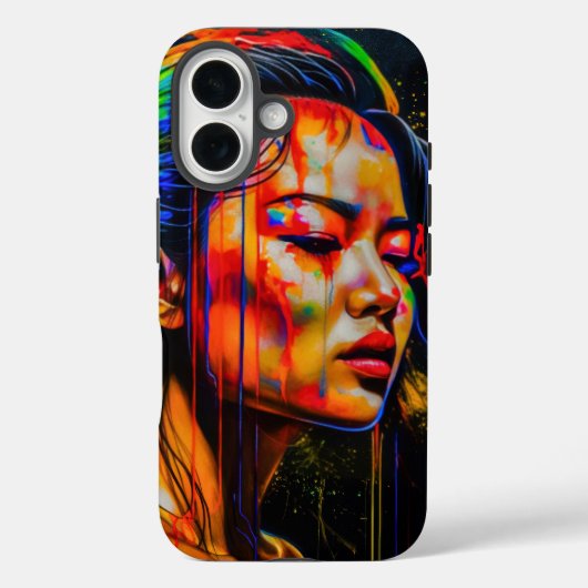 Vibrant Neon Portrait – Abstracte expressionistisc Case-Mate iPhone Case (Achterkant)