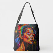 Vibrant Neon Portrait – Abstracte expressionistisc Crossbody Tas (Achterkant)