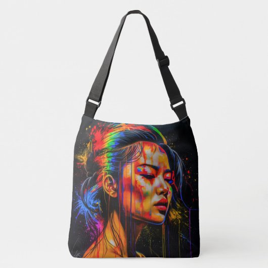 Vibrant Neon Portrait – Abstracte expressionistisc Crossbody Tas (Voorkant)